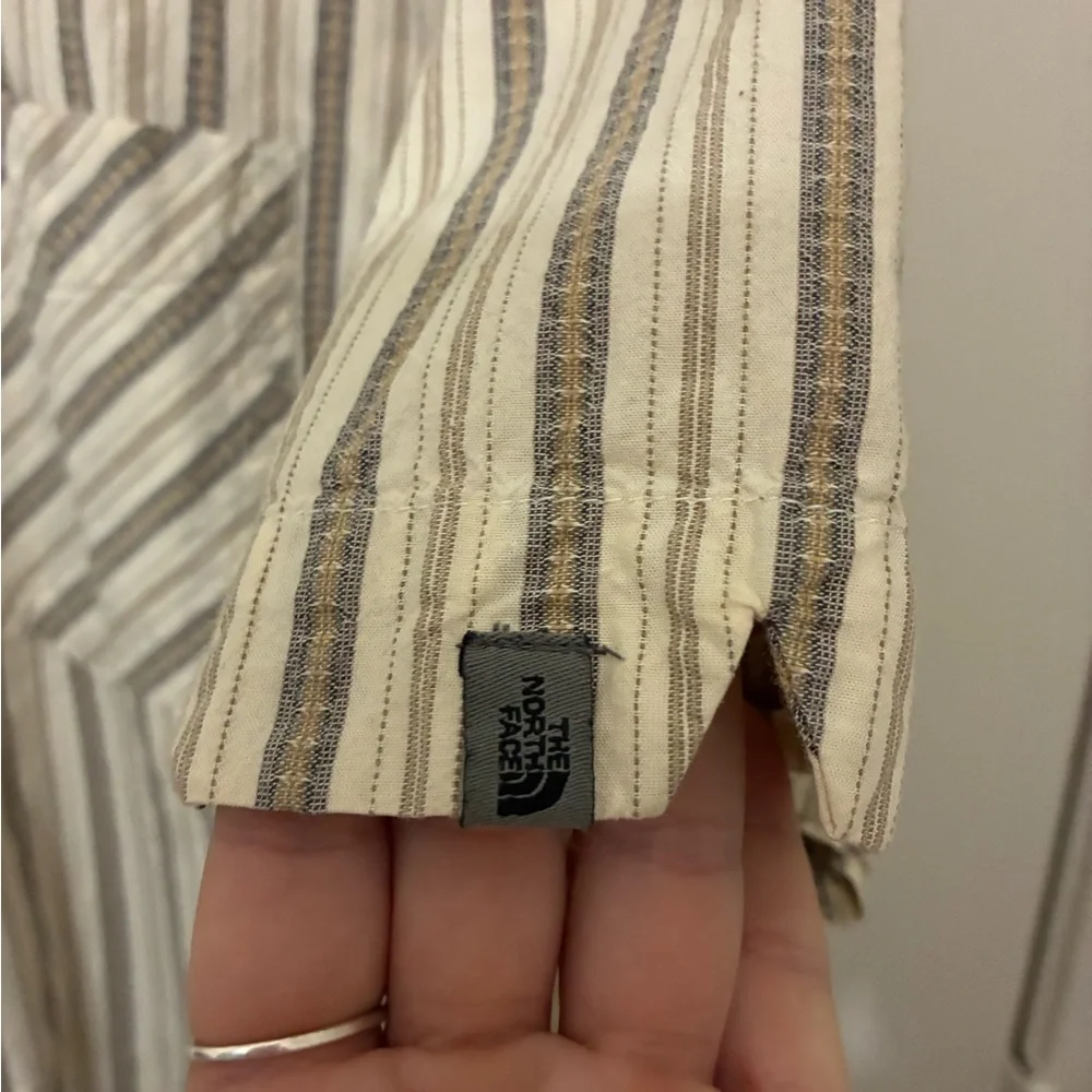 The North Face Beige and Brown Striped Men's Shirt Size L